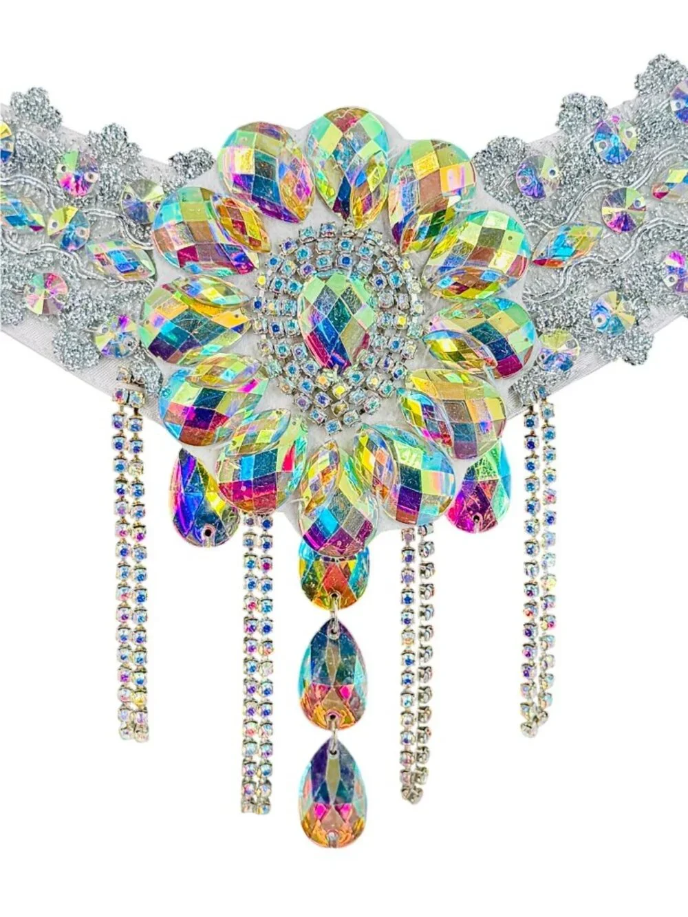 Silver Crystal Rhinestone Bra & Belt Set | Samba Coachella Rave Festival Dancer - Picture 8 of 13